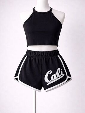 Cali Black Athletic Shorts & Crop Top Set